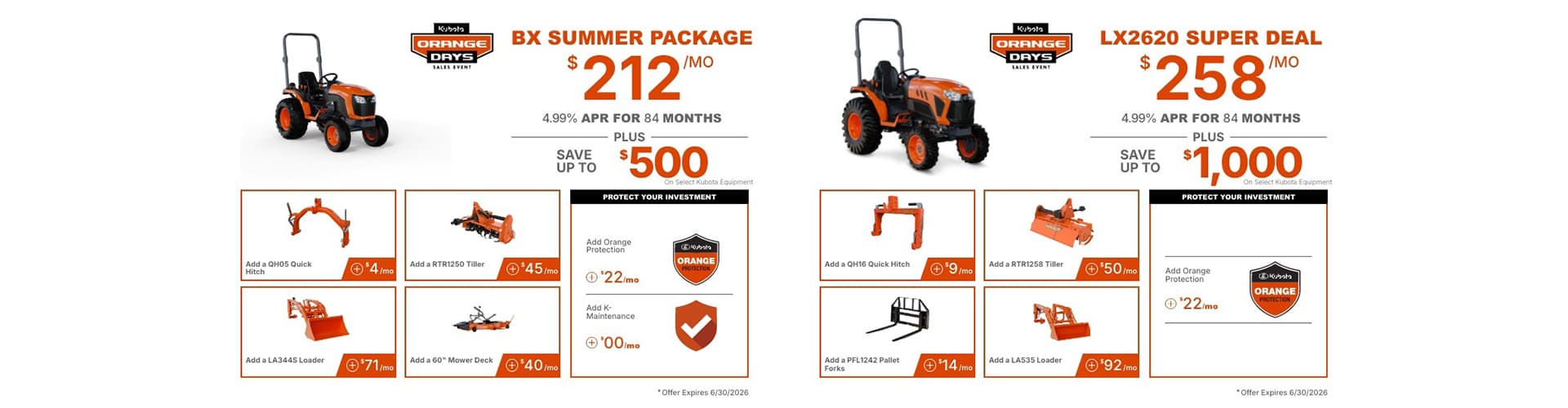 Kubota bx and lx2620 Package
